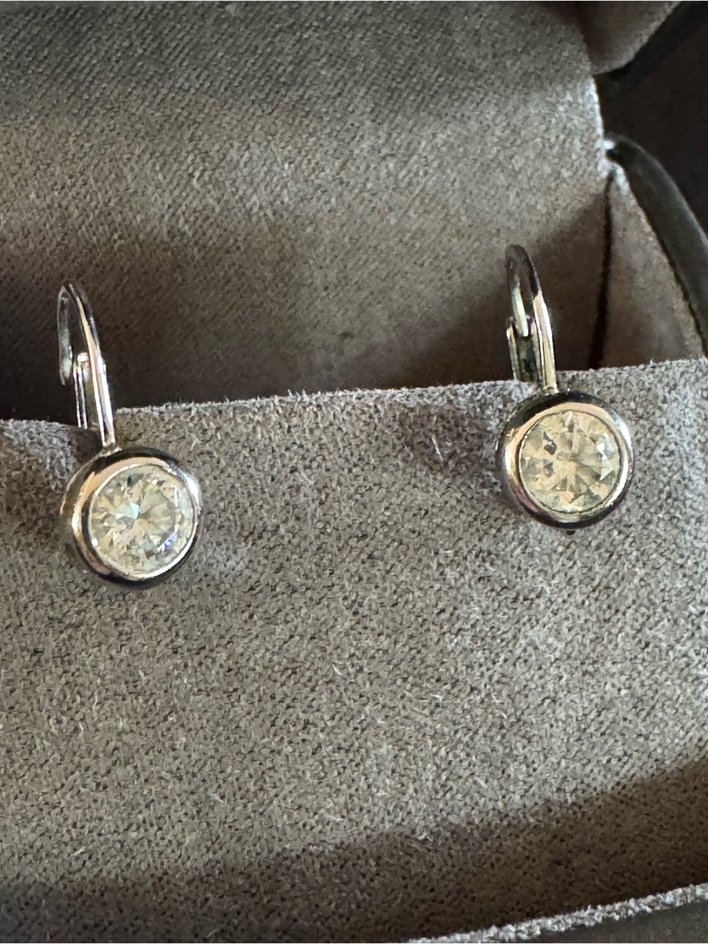 Silver Tone Bezel Set CZ Leverback Earrings Classic Minimalist Sparkle